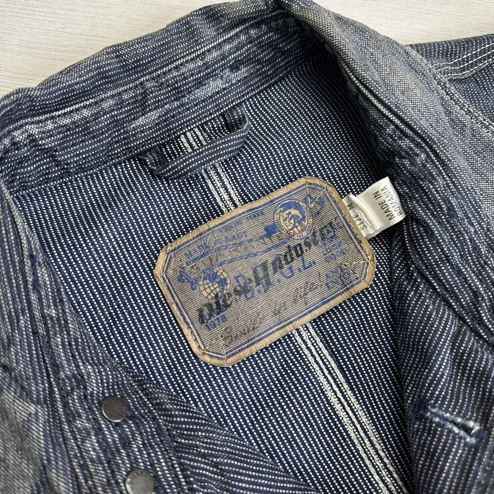 Diesel Railroad Stripe Denim Jacket Sanforized Chinstrap Men Medium Western Fade